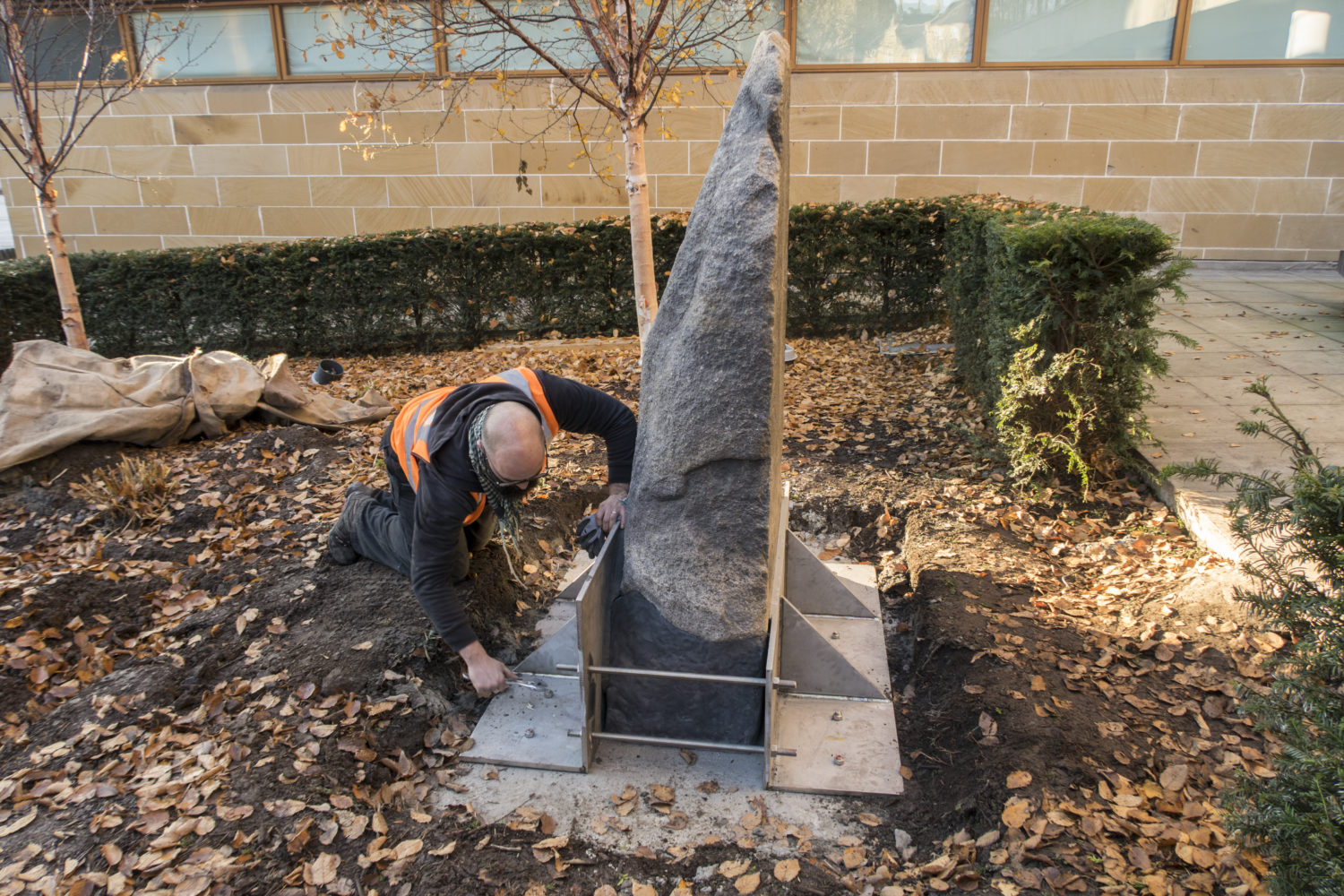 Runestone being installed at 50 George Square - photo by Christian Cooijmans